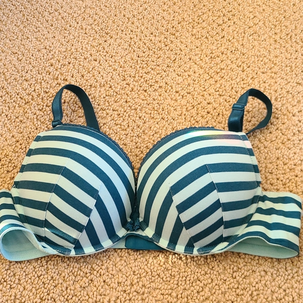 Torrid 40B Dark Teal Stripe Push Up Plunge Bra